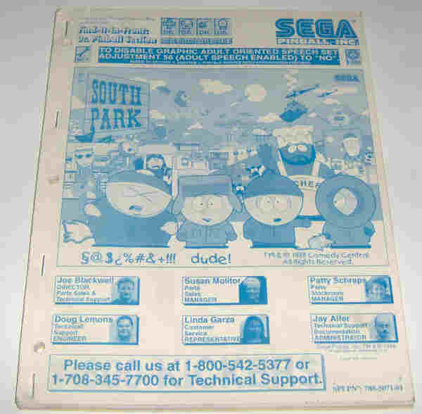 (image for) Sega/Stern South Park Manual