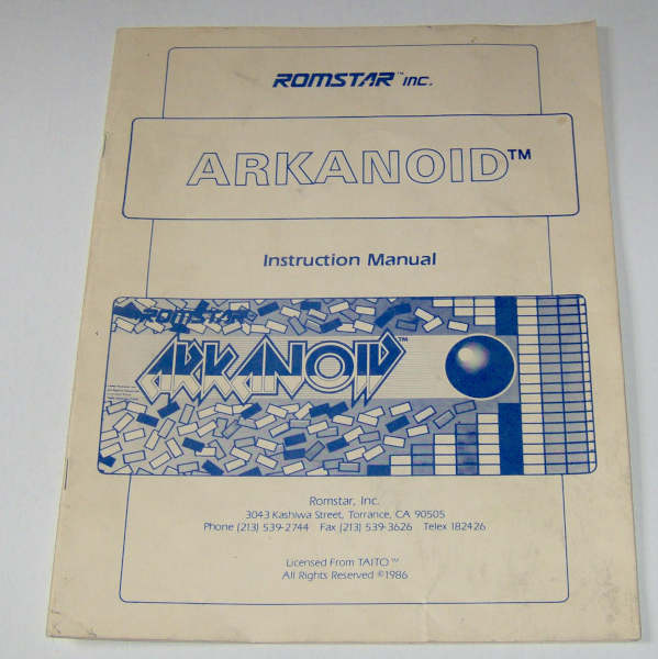 (image for) Taito Romstar Arkanoid Instruction Manual - Click Image to Close