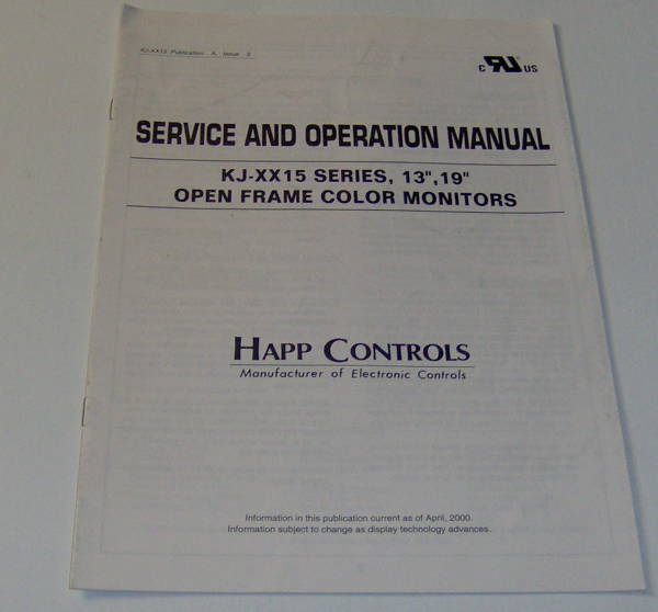 (image for) Happ Controls Color Monitors Service and Operation Manual - Click Image to Close